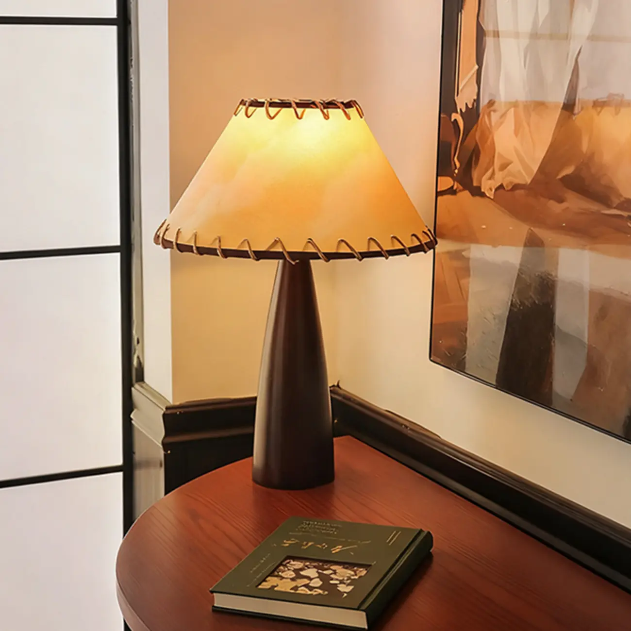 Elegant Fabric Shade Vintage Table Lamp with Pull Chain Image - 2 | homeyfad