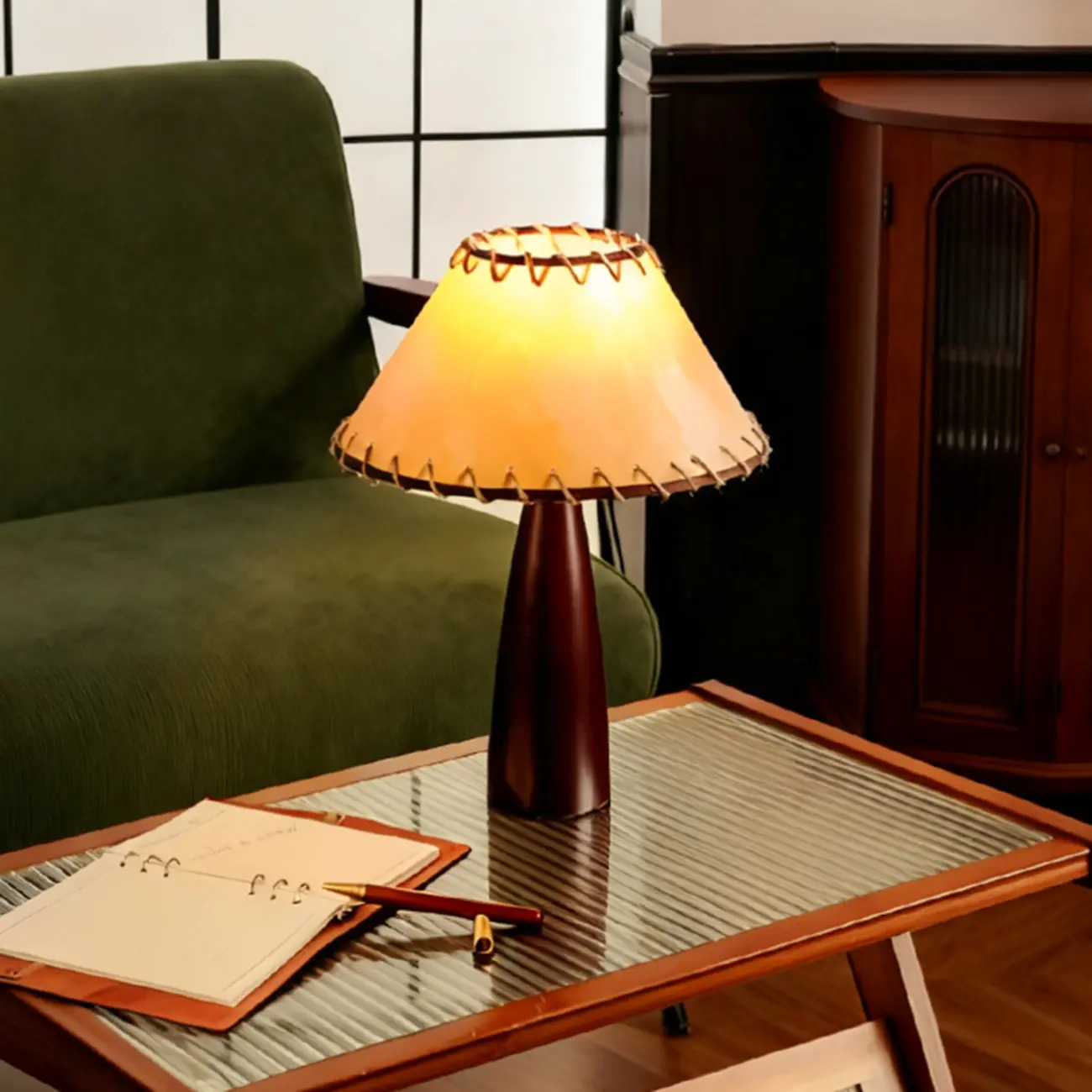 Elegant Fabric Shade Vintage Table Lamp with Pull Chain Image - 3 | homeyfad