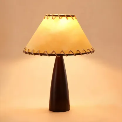 Elegant Fabric Shade Vintage Table Lamp with Pull Chain Image - 4