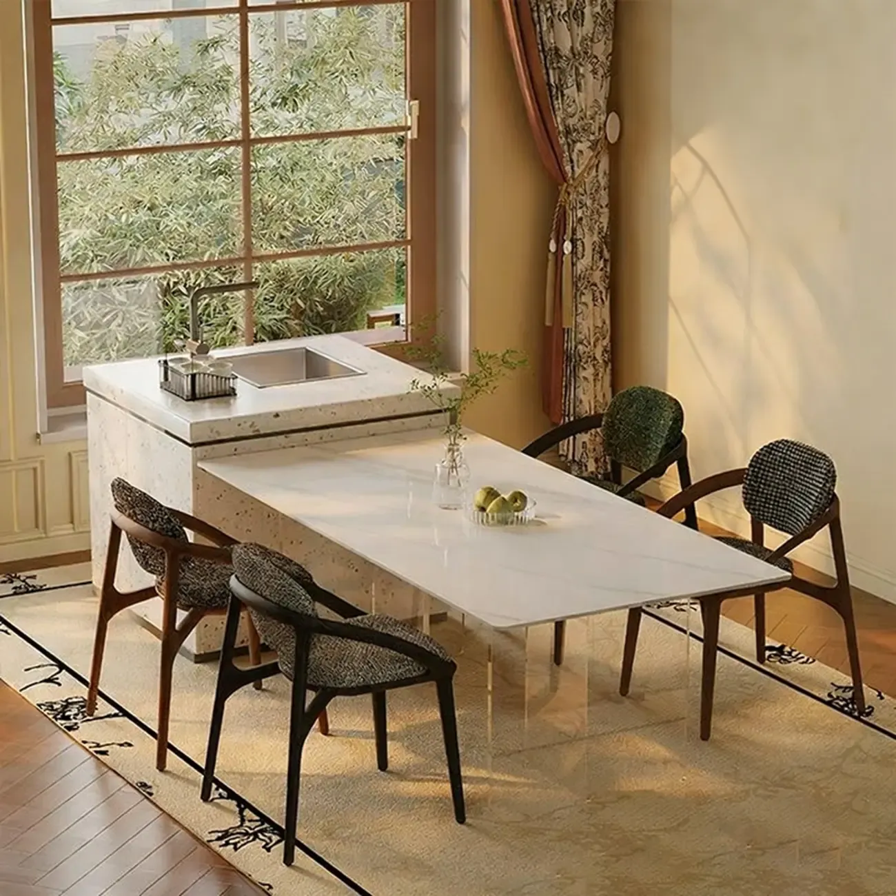 Modern Upholstered Arm Dining Chairs with Foot Pads Image - 3