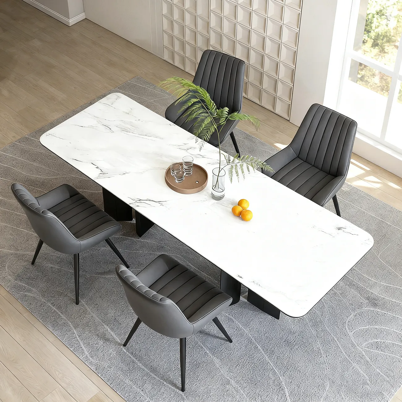 Minimalist Low Back Trufted Leather Upholstered Dining Chair Image - 2