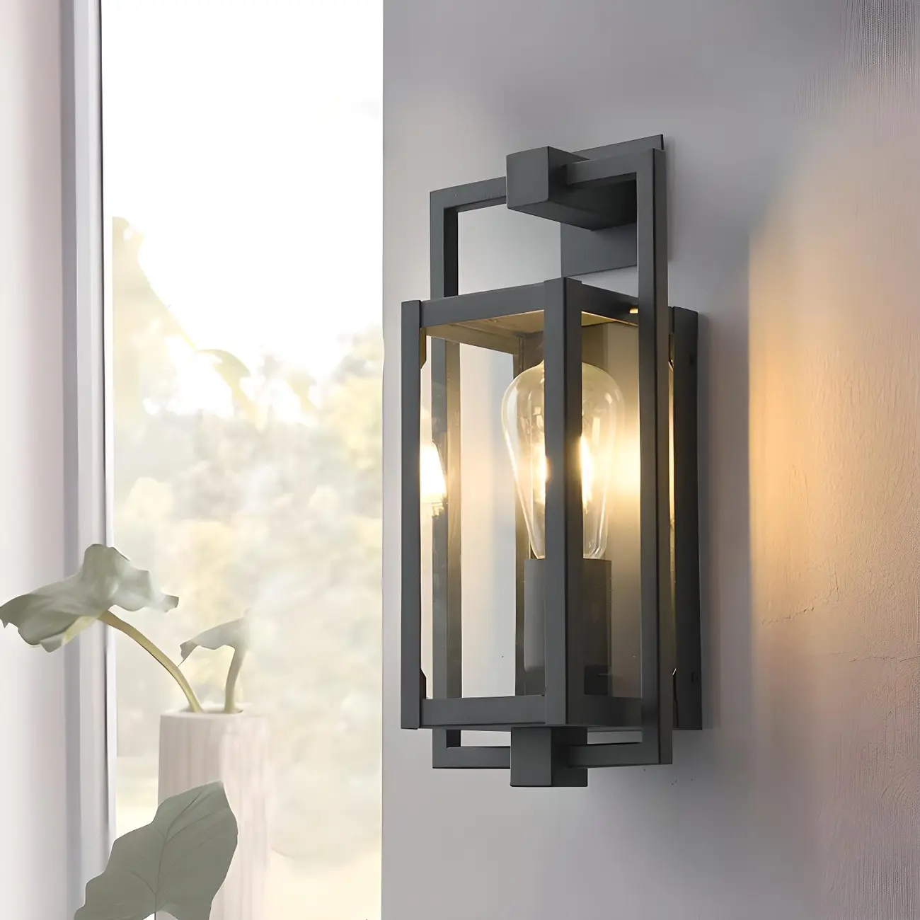 Industrial Metal Black Rectangle Lantern Outdoor Wall Light | homeyfad