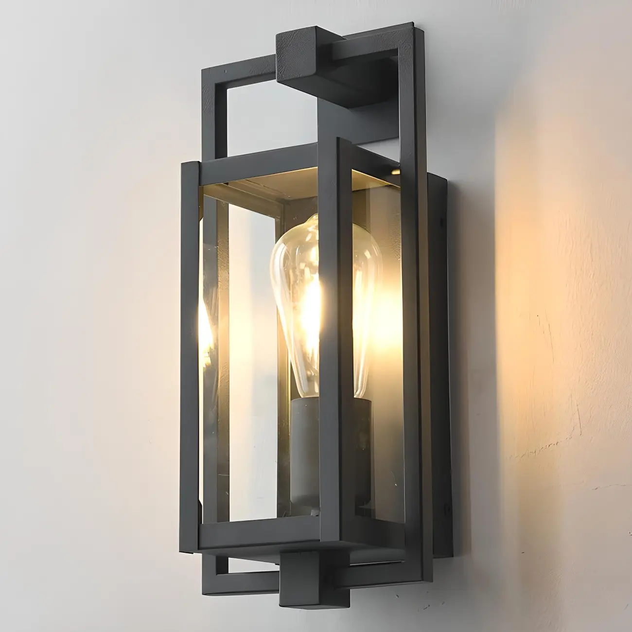 Industrial Metal Black Rectangle Lantern Outdoor Wall Light | homeyfad