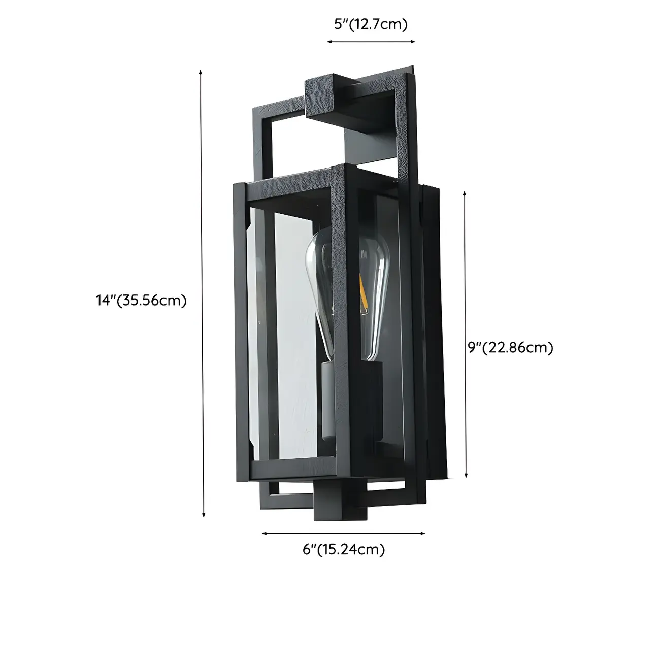 Industrial Metal Black Rectangle Lantern Outdoor Wall Light #size