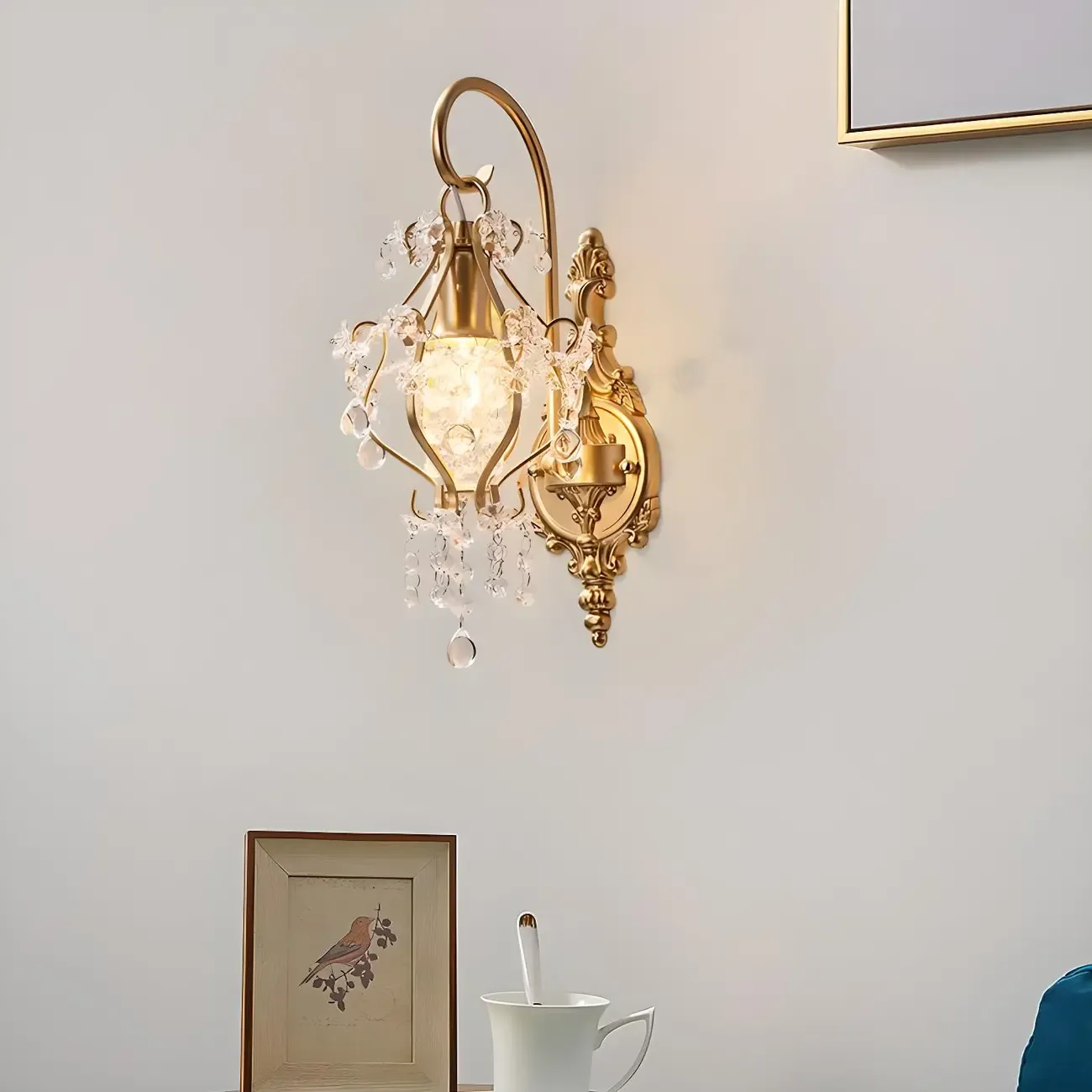 Luxury Geometric Crystal Gold Wall Sconce Image - 6