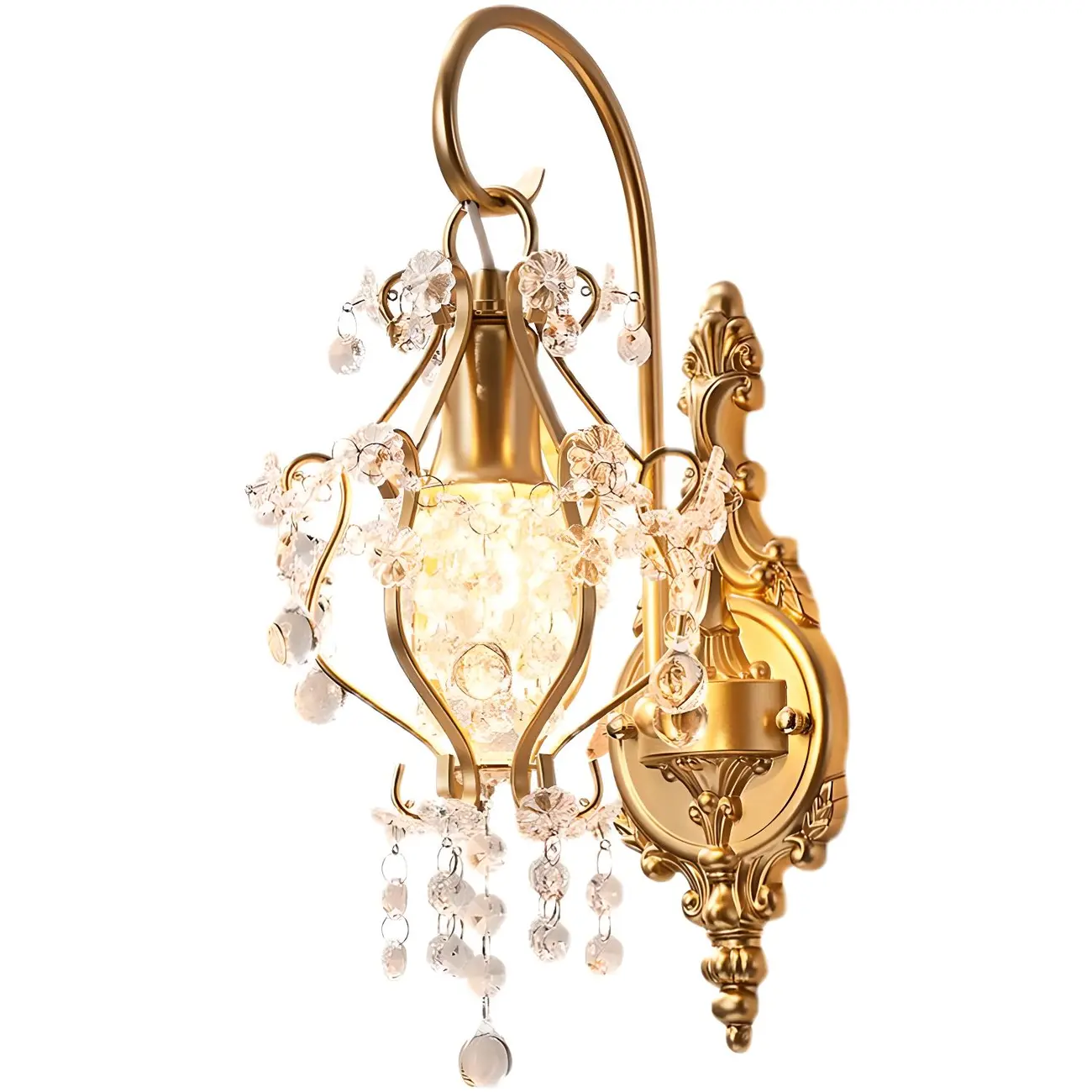 Elegant Gold Vintage Crystal Lantern Wall Sconce Rechargeable Image - 12 | homeyfad