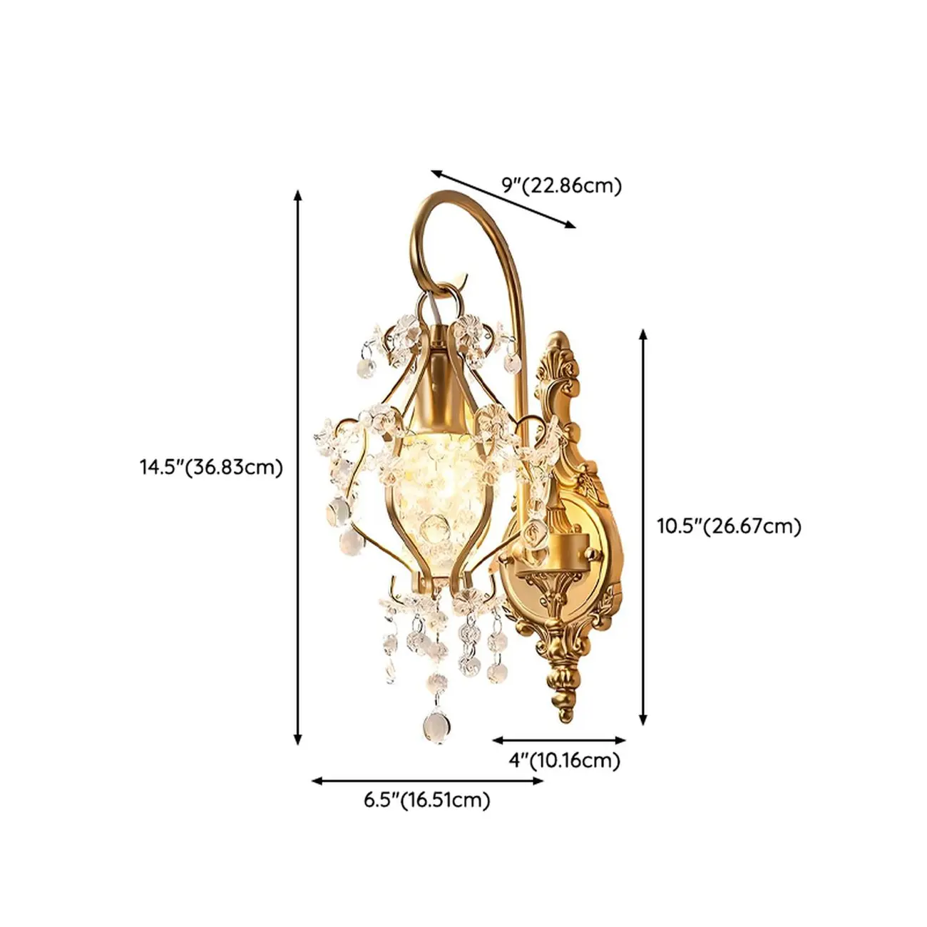 Elegant Gold Vintage Crystal Lantern Wall Sconce Rechargeable Image - 25 | homeyfad