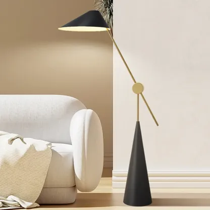 Modern Black Floor Lamp in Triangle Shade & Metal Base Image - 1