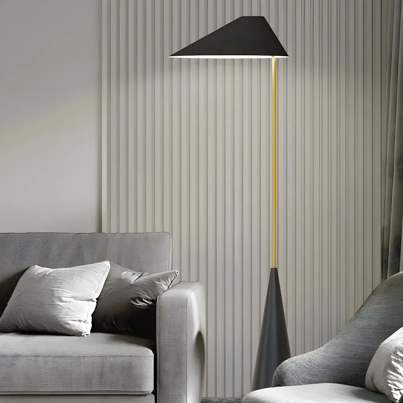 Modern Black Floor Lamp in Triangle Shade & Metal Base Image - 3
