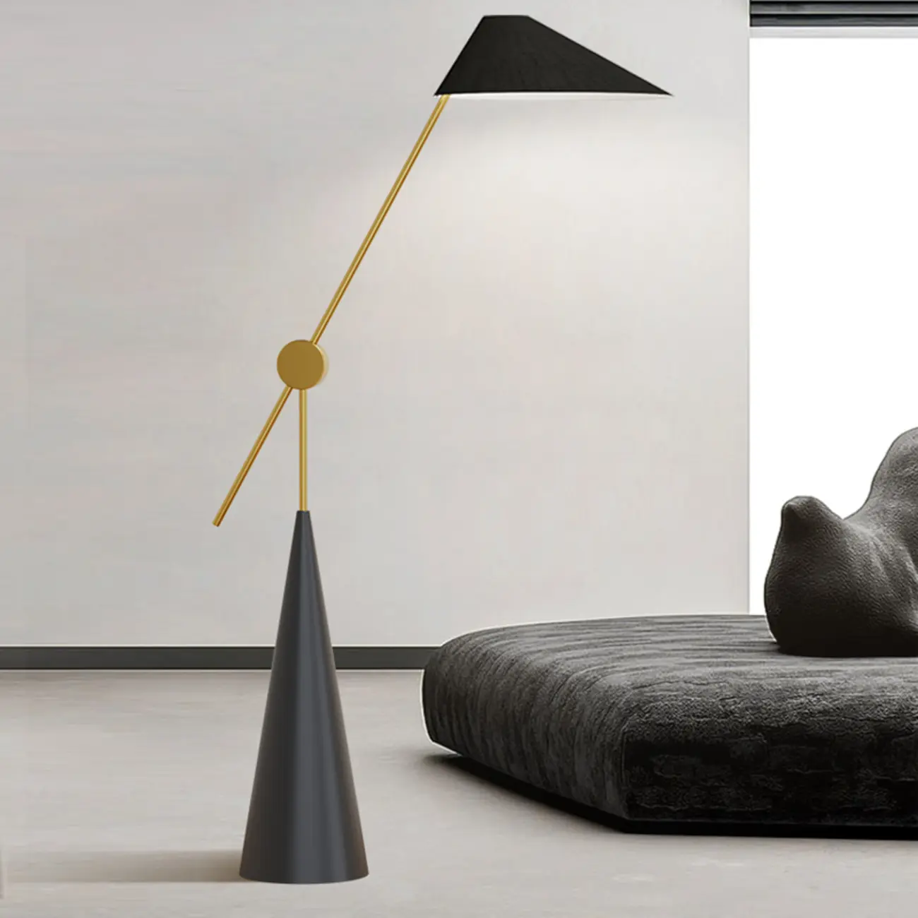 Modern Black Floor Lamp in Triangle Shade & Metal Base Image - 6 | homeyfad