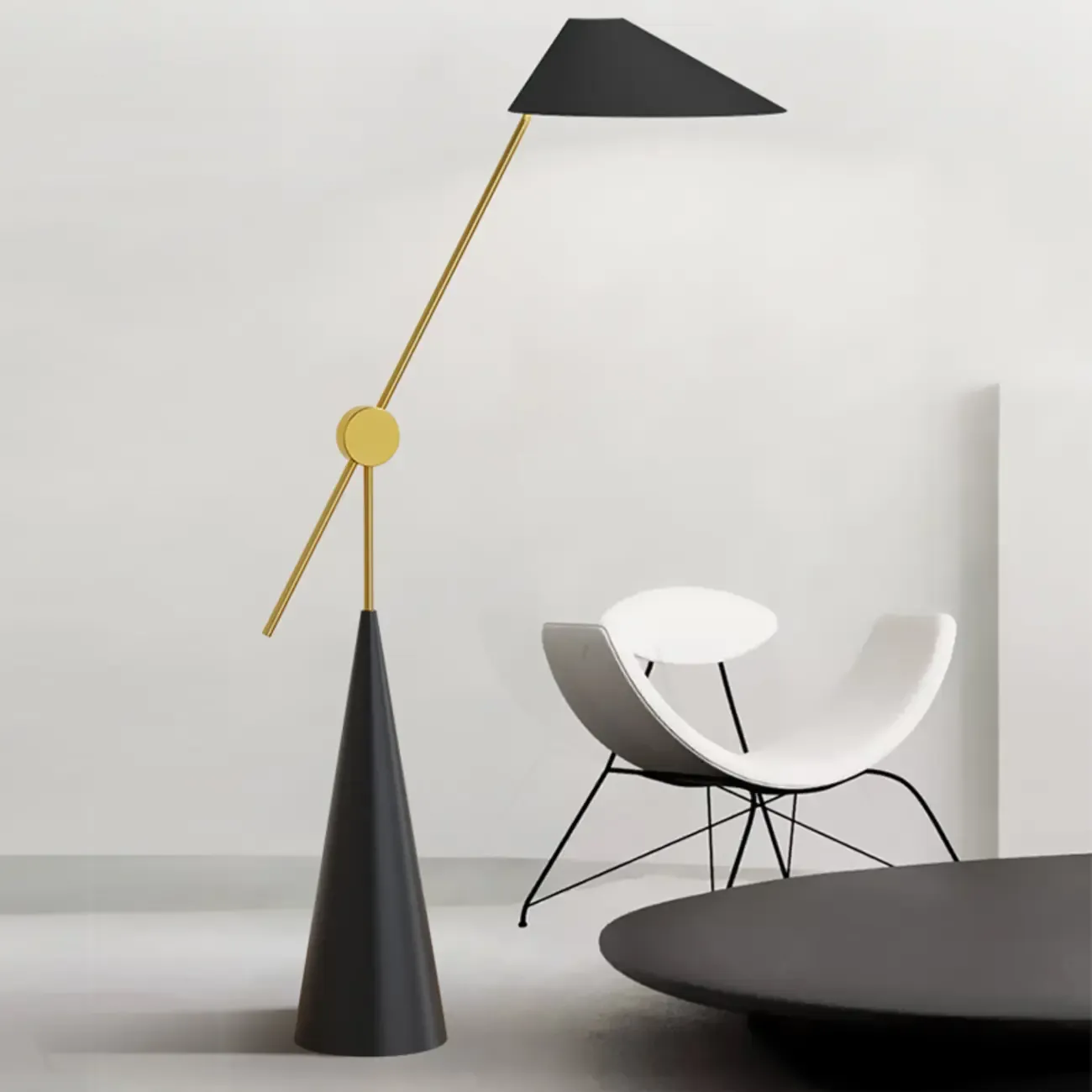 Modern Black Floor Lamp in Triangle Shade & Metal Base Image - 7