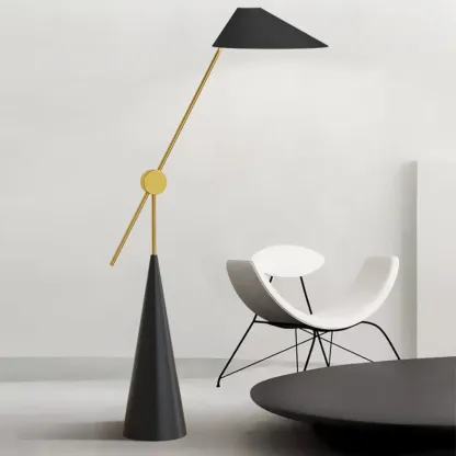 Modern Black Floor Lamp in Triangle Shade & Metal Base Image - 7
