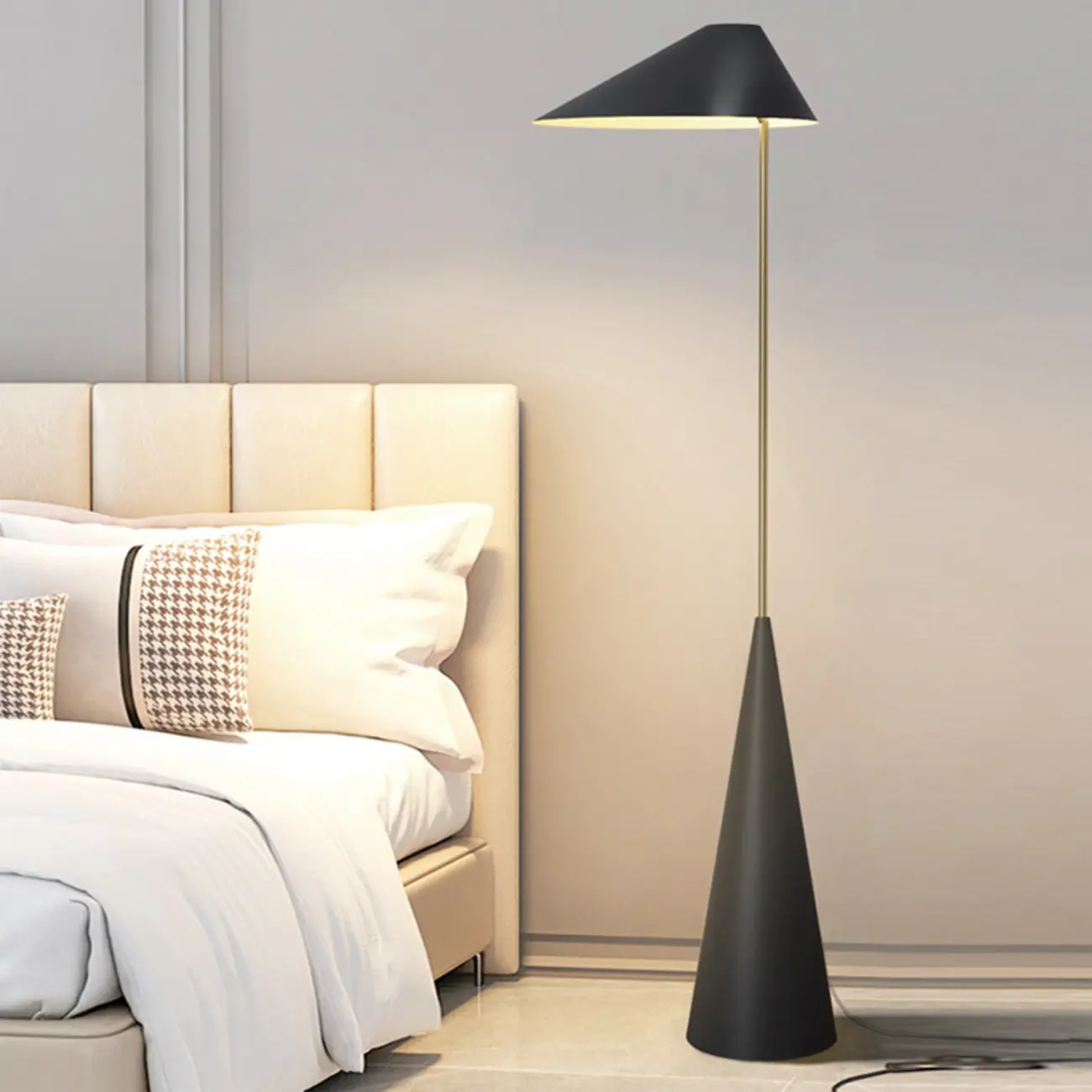 Modern Black Floor Lamp in Triangle Shade & Metal Base Image - 2 | homeyfad