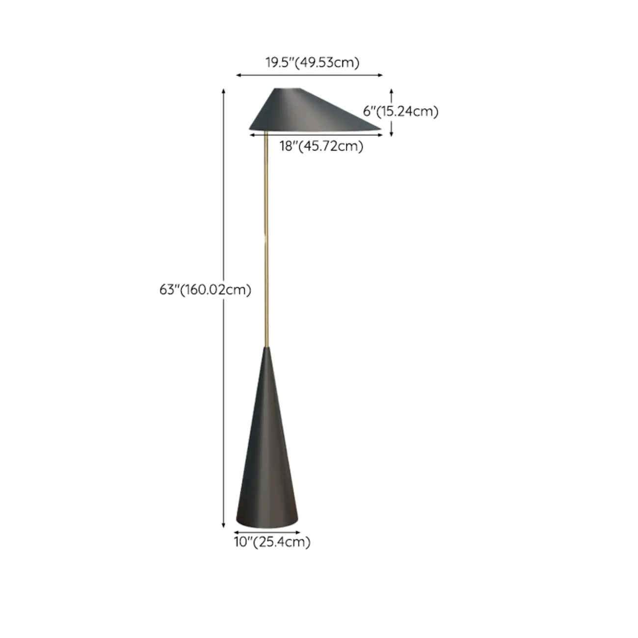 Modern Black Floor Lamp in Triangle Shade & Metal Base #size