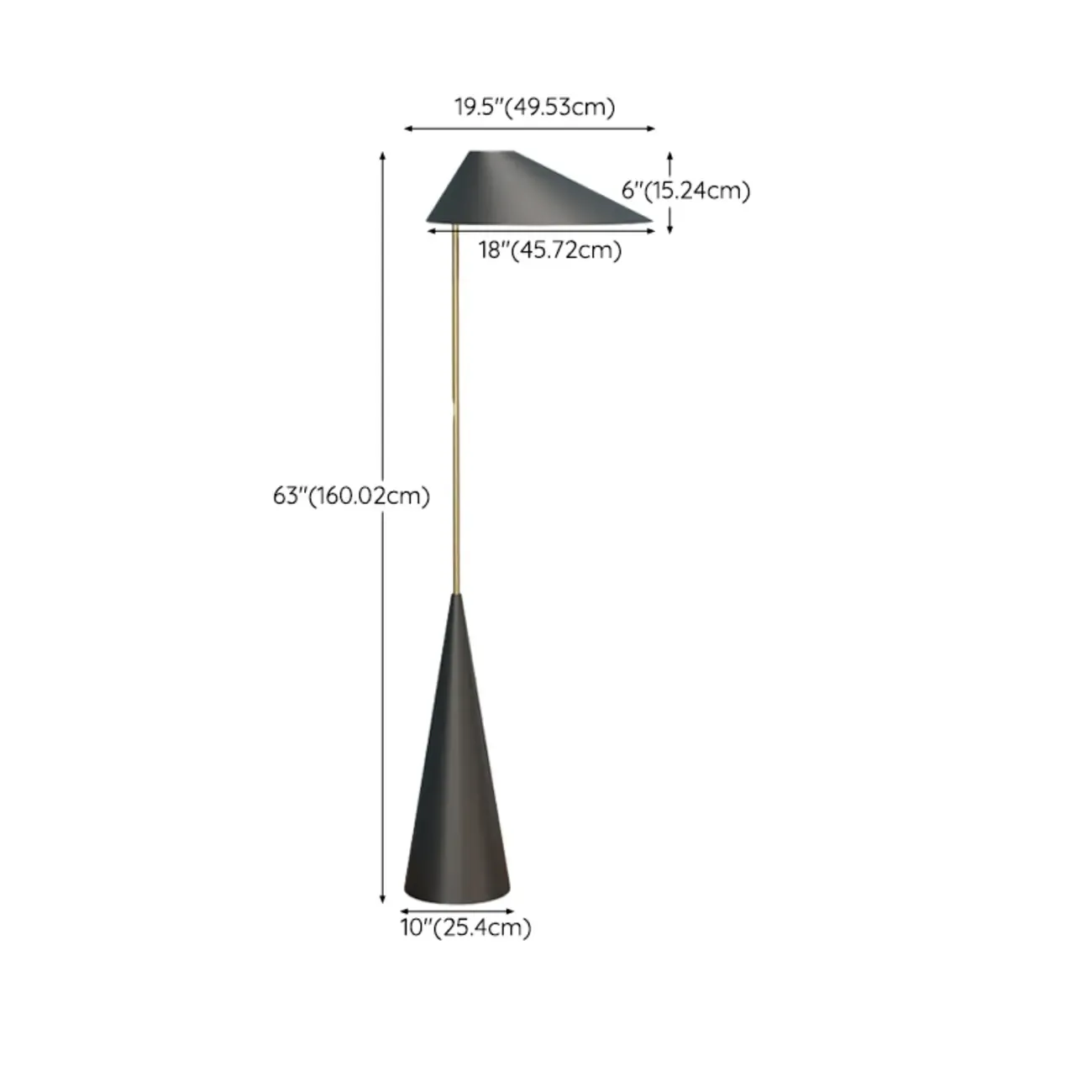 Modern Black Floor Lamp in Triangle Shade & Metal Base #size
