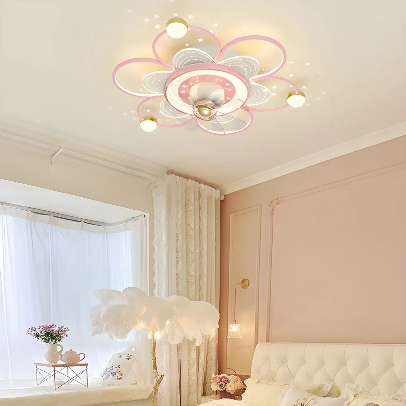Kids Room Elegant Metal Flower Ceiling Fan with Light Image - 1 | homeyfad