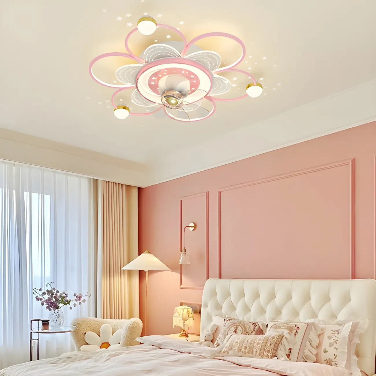 Kids Room Elegant Metal Flower Ceiling Fan with Light Image - 2 | homeyfad