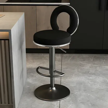 Glam Metal Round Adjustable Bar Stools with Cushions for Kitchen Image - 3