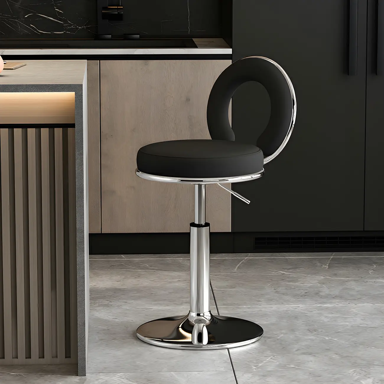 Glam Metal Round Adjustable Bar Stools with Cushions for Kitchen Image - 6 | homeyfad