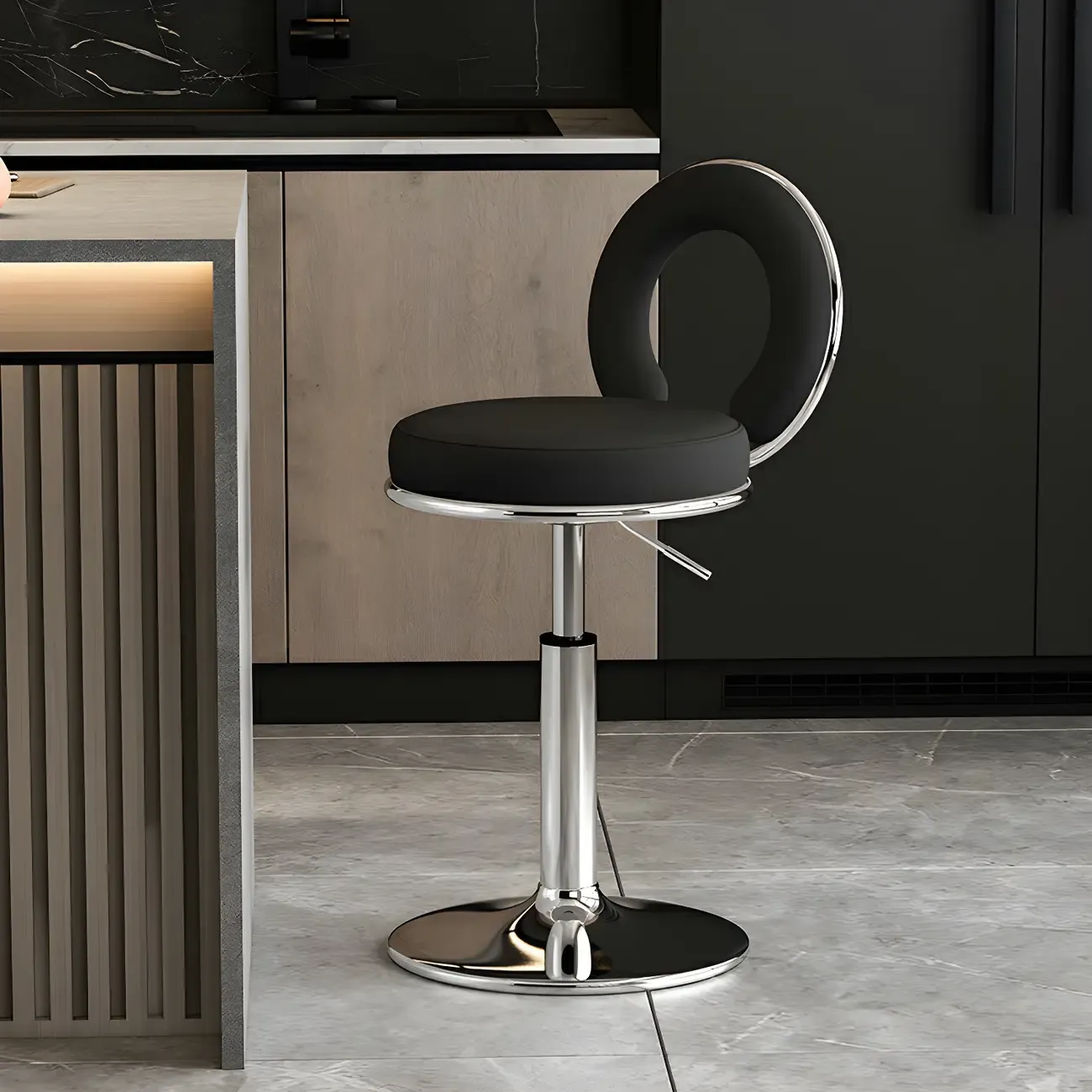Glam Metal Round Adjustable Bar Stools with Cushions for Kitchen Image - 6