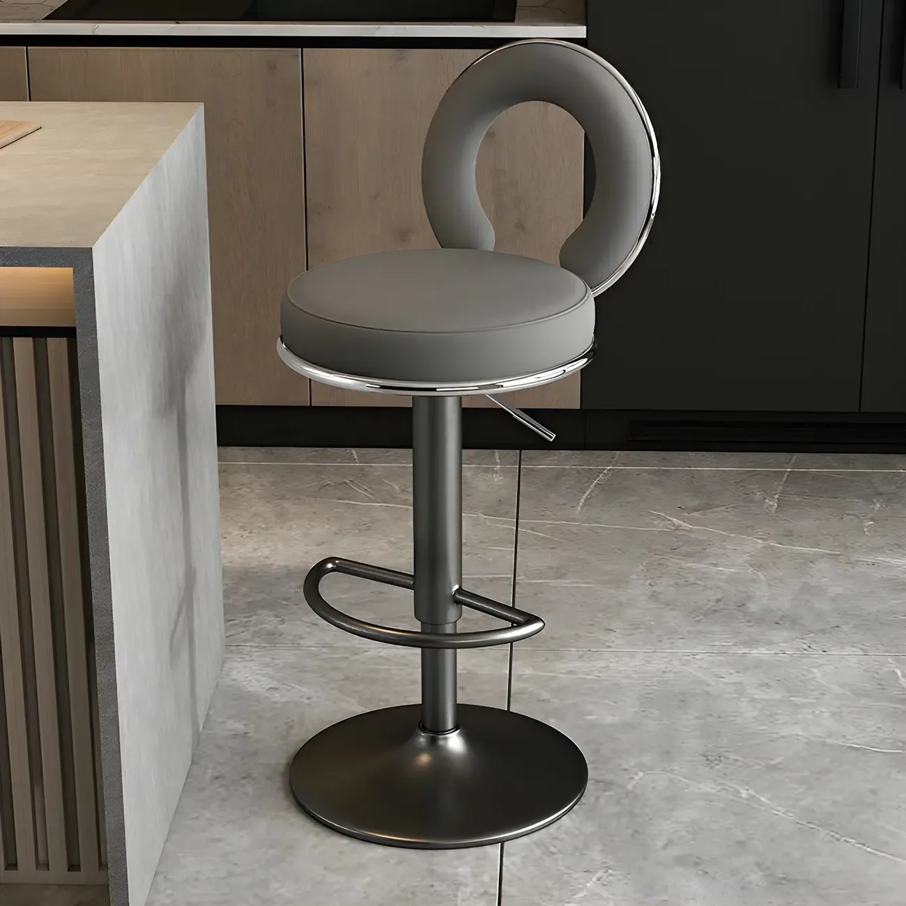 Glam Metal Round Adjustable Bar Stools with Cushions for Kitchen Image - 8