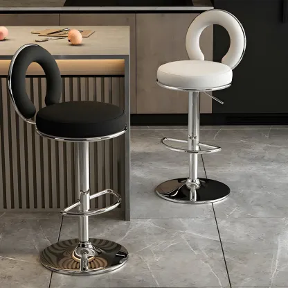 Glam Metal Round Adjustable Bar Stools with Cushions for Kitchen Image - 11