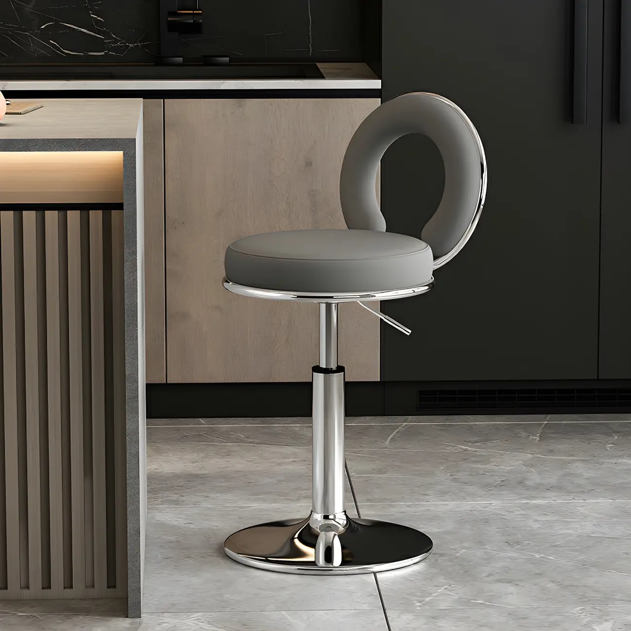 Glam Metal Round Adjustable Bar Stools with Cushions for Kitchen Image - 12 | homeyfad