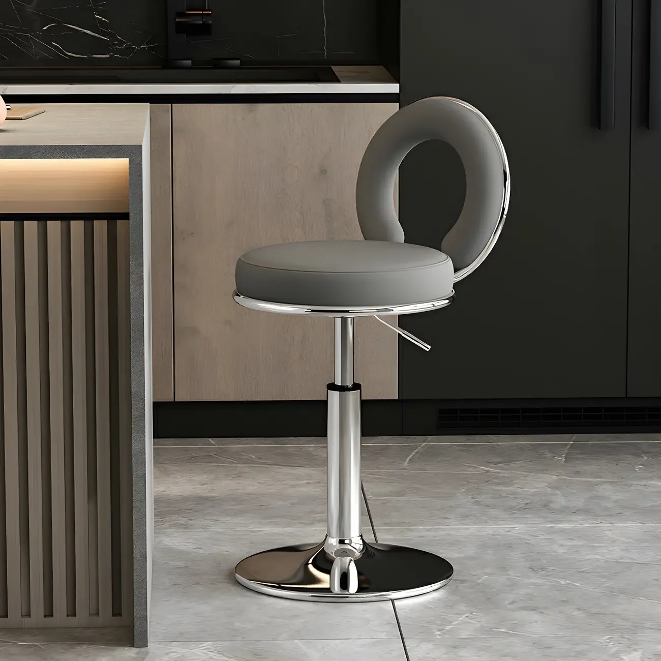 Glam Metal Round Adjustable Bar Stools with Cushions for Kitchen Image - 12