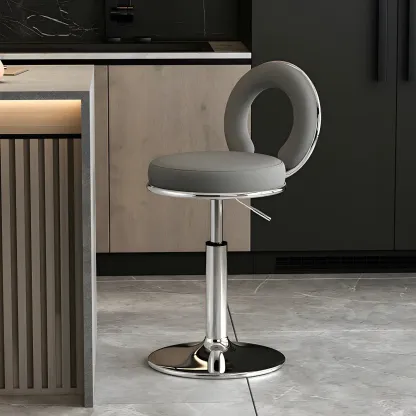 Glam Metal Round Adjustable Bar Stools with Cushions for Kitchen Image - 12