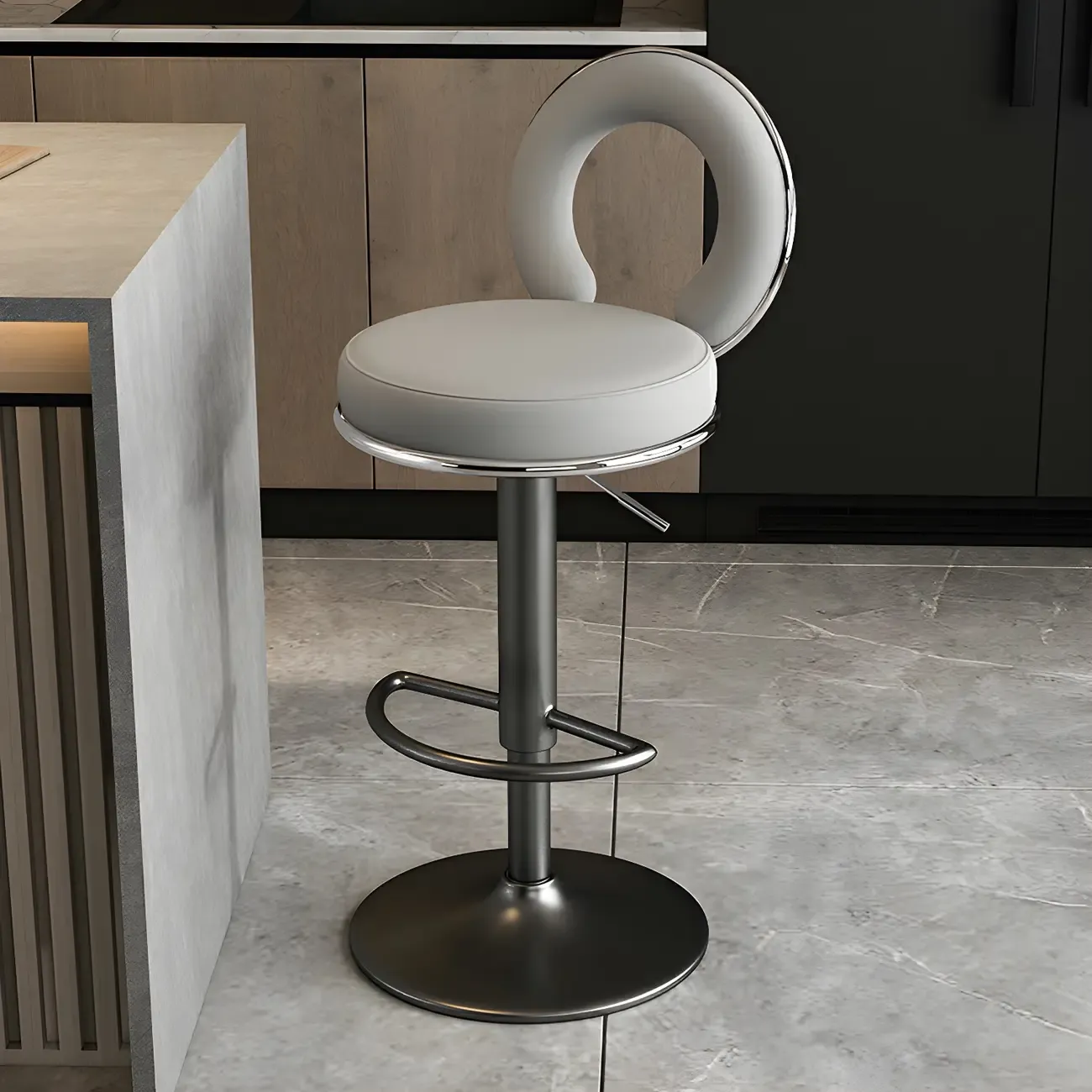 Glam Metal Round Adjustable Bar Stools with Cushions for Kitchen Image - 14