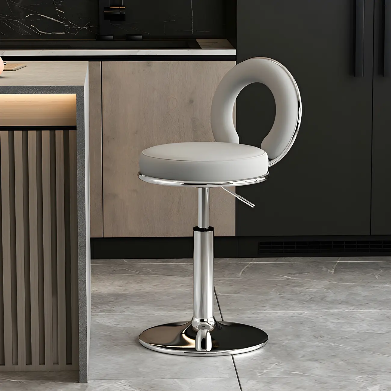 Glam Metal Round Adjustable Bar Stools with Cushions for Kitchen Image - 17 | homeyfad