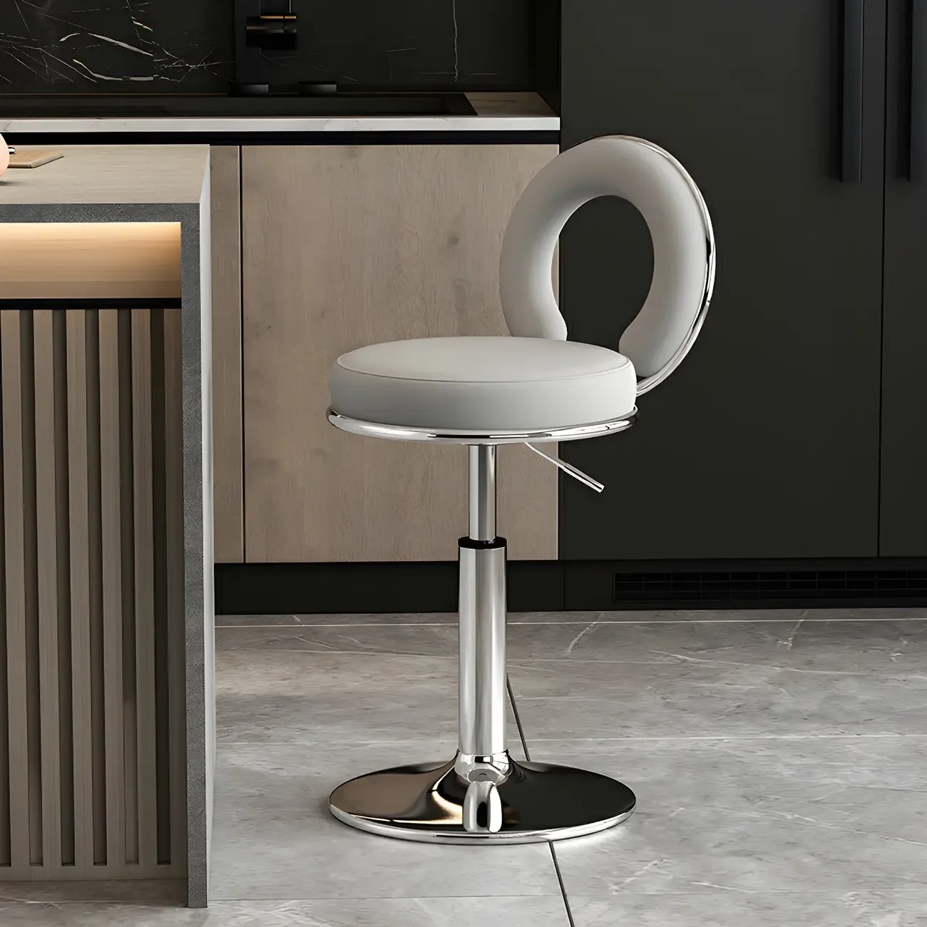 Glam Metal Round Adjustable Bar Stools with Cushions for Kitchen Image - 17