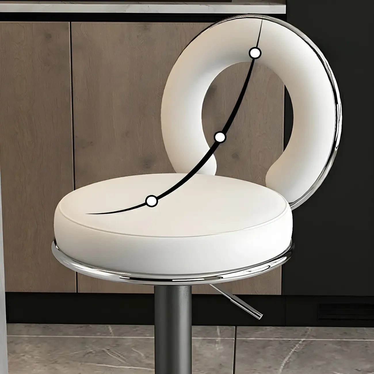 Glam Metal Round Adjustable Bar Stools with Cushions for Kitchen Image - 19