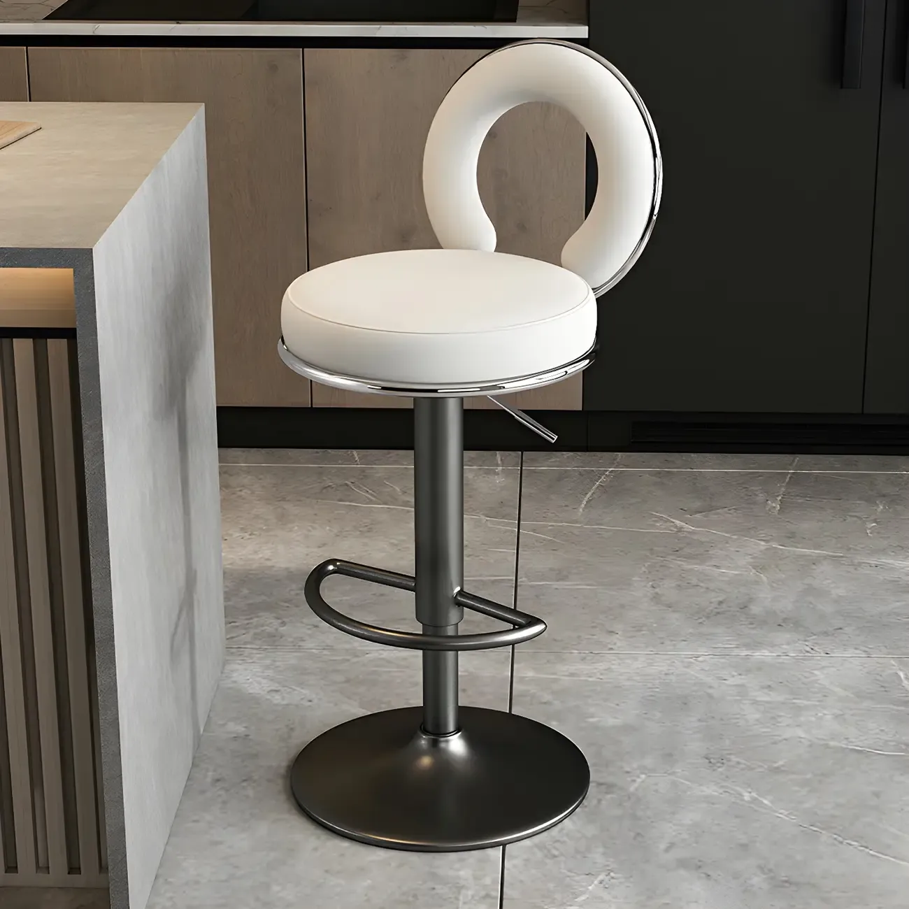 Glam Metal Round Adjustable Bar Stools with Cushions for Kitchen Image - 20
