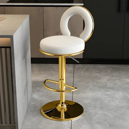 Glam Metal Round Adjustable Bar Stools with Cushions for Kitchen Image - 21
