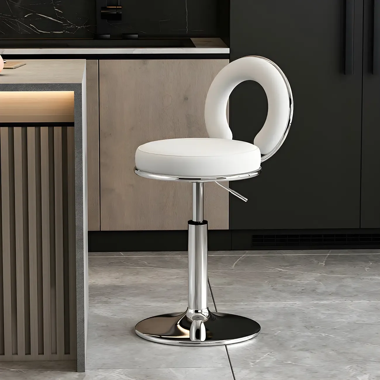 Glam Metal Round Adjustable Bar Stools with Cushions for Kitchen Image - 22