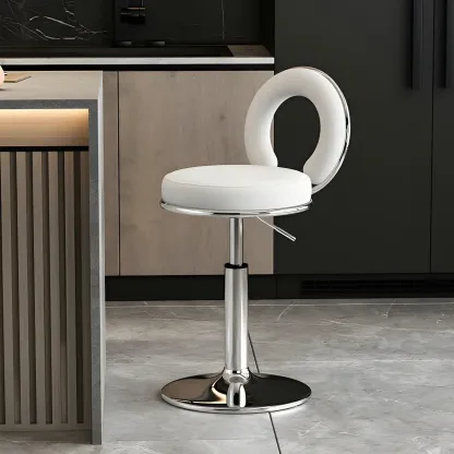 Glam Metal Round Adjustable Bar Stools with Cushions for Kitchen Image - 22
