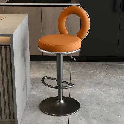 Glam Metal Round Adjustable Bar Stools with Cushions for Kitchen Image - 23