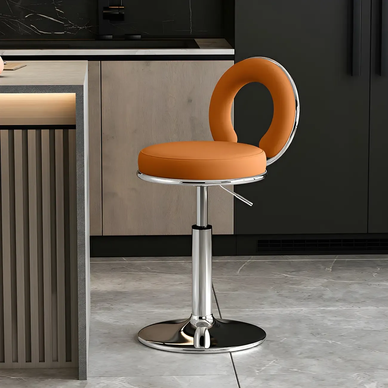 Glam Metal Round Adjustable Bar Stools with Cushions for Kitchen Image - 25
