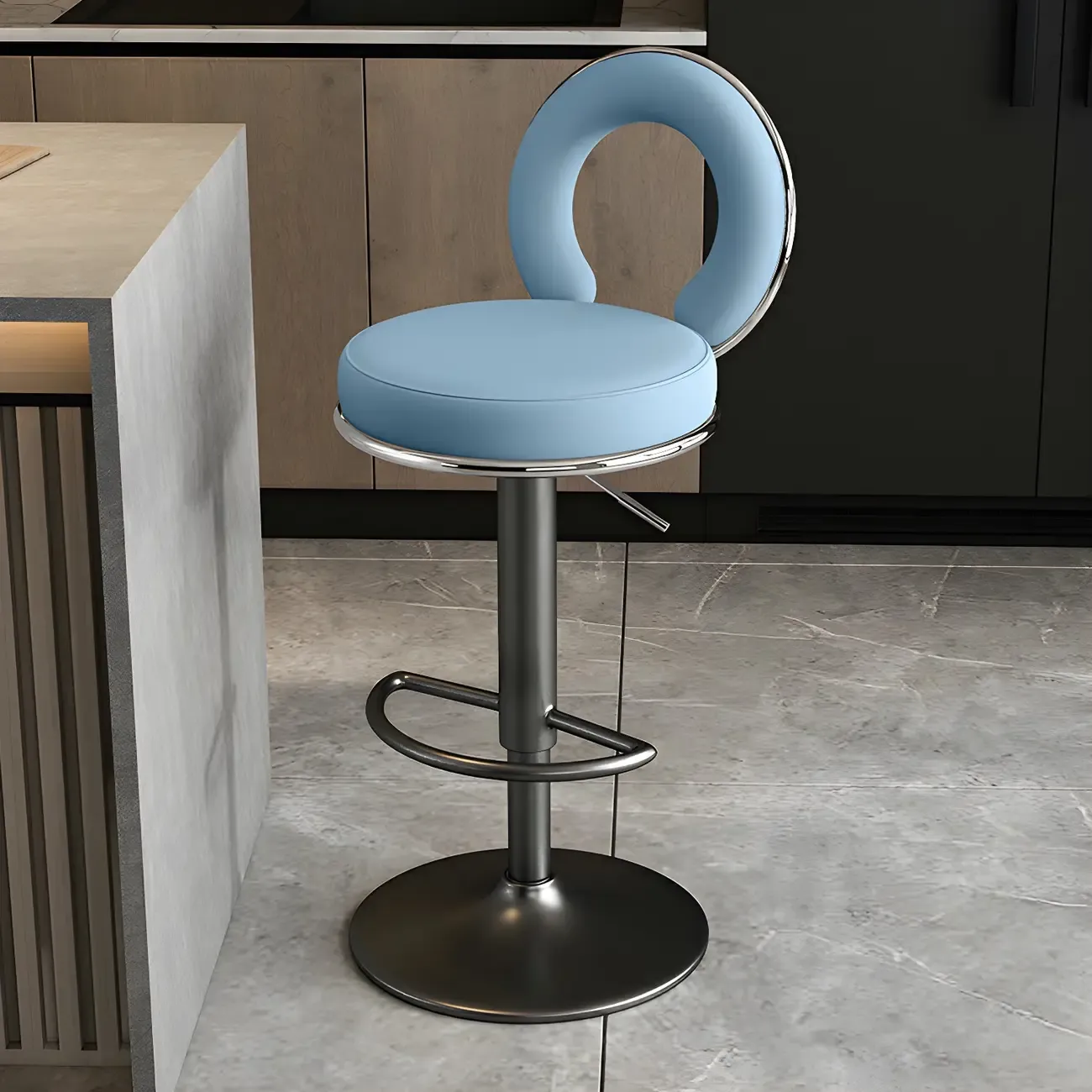 Glam Metal Round Adjustable Bar Stools with Cushions for Kitchen Image - 26