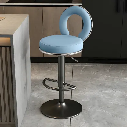 Glam Metal Round Adjustable Bar Stools with Cushions for Kitchen Image - 26