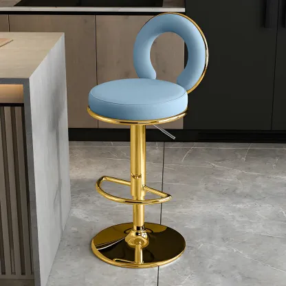 Glam Metal Round Adjustable Bar Stools with Cushions for Kitchen Image - 27