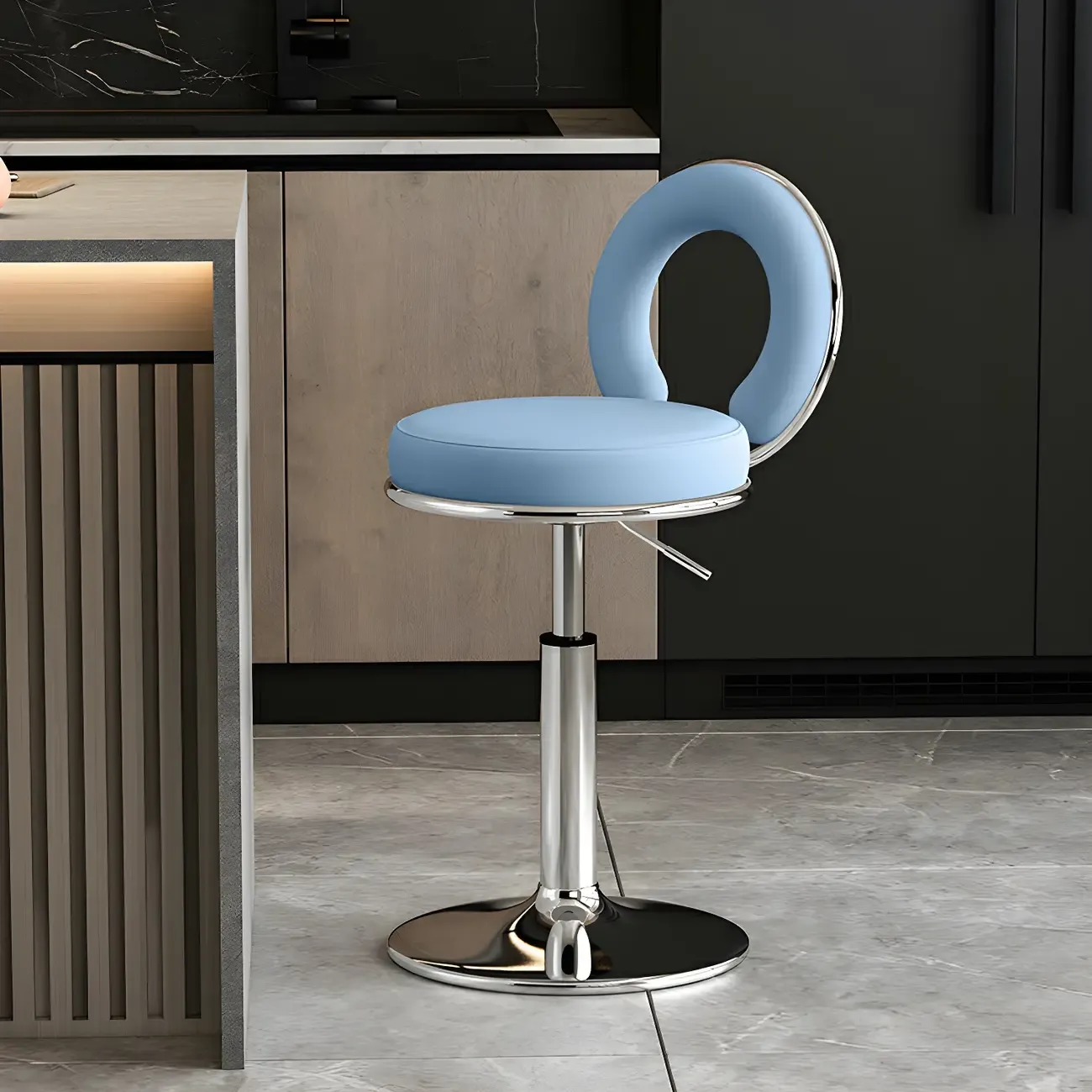 Glam Metal Round Adjustable Bar Stools with Cushions for Kitchen Image - 28