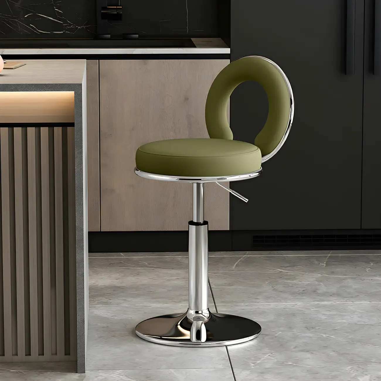 Glam Metal Round Adjustable Bar Stools with Cushions for Kitchen Image - 31
