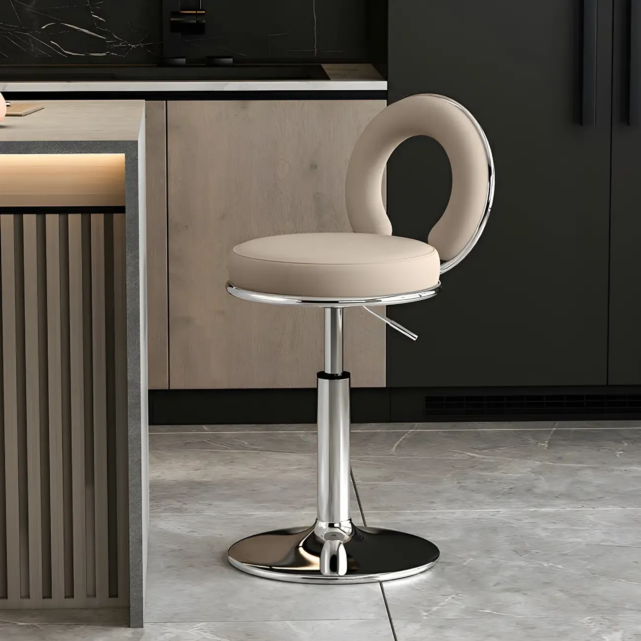 Glam Metal Round Adjustable Bar Stools with Cushions for Kitchen Image - 34