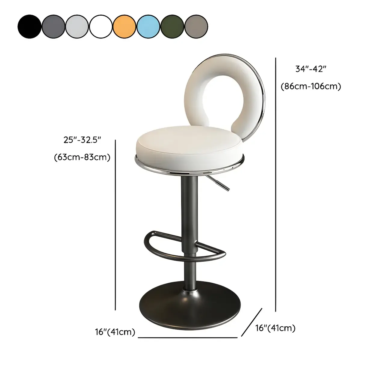 Glam Metal Round Adjustable Bar Stools with Cushions for Kitchen #size