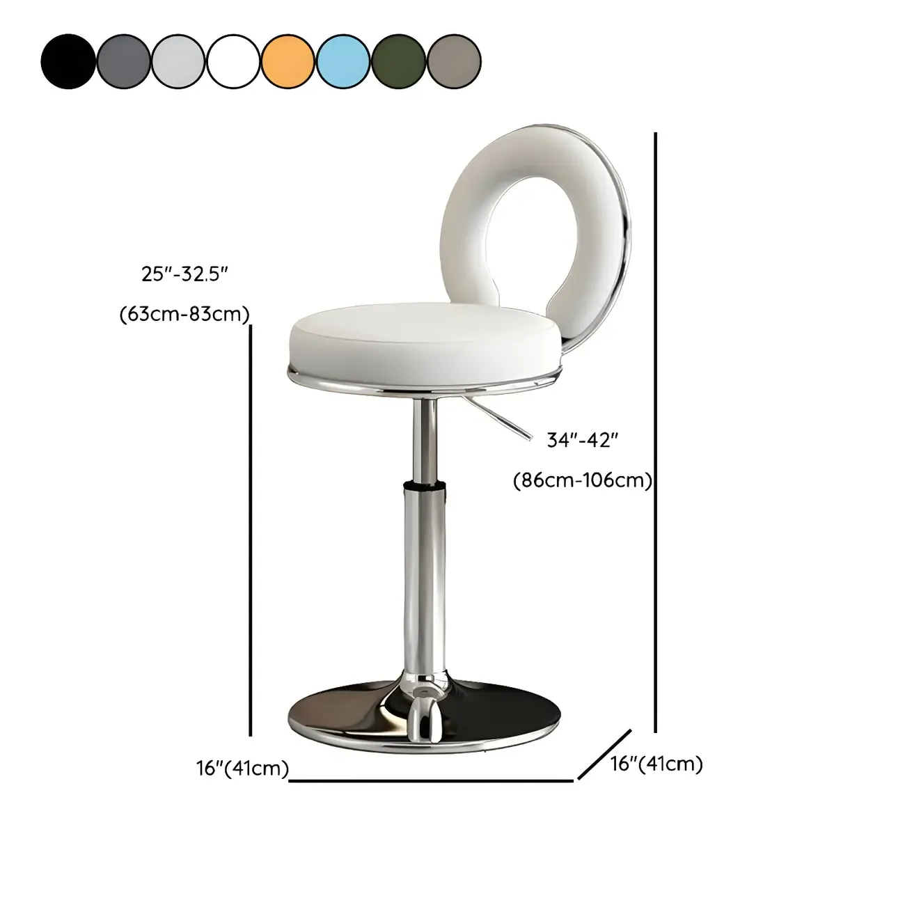 Glam Metal Round Adjustable Bar Stools with Cushions for Kitchen Image - 37