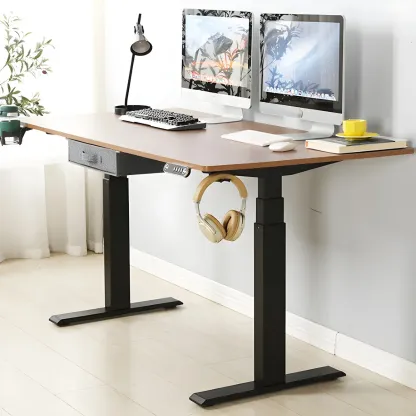 Elegant Solid Wood Height-Adjustable Standing Desk with Storage Image - 1