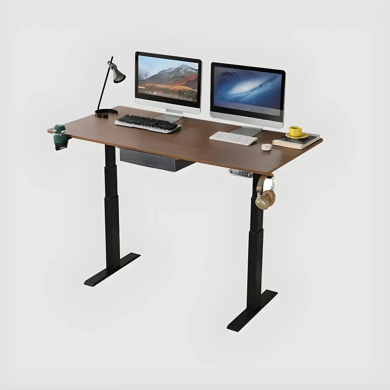 Elegant Solid Wood Height-Adjustable Standing Desk with Storage Image - 4