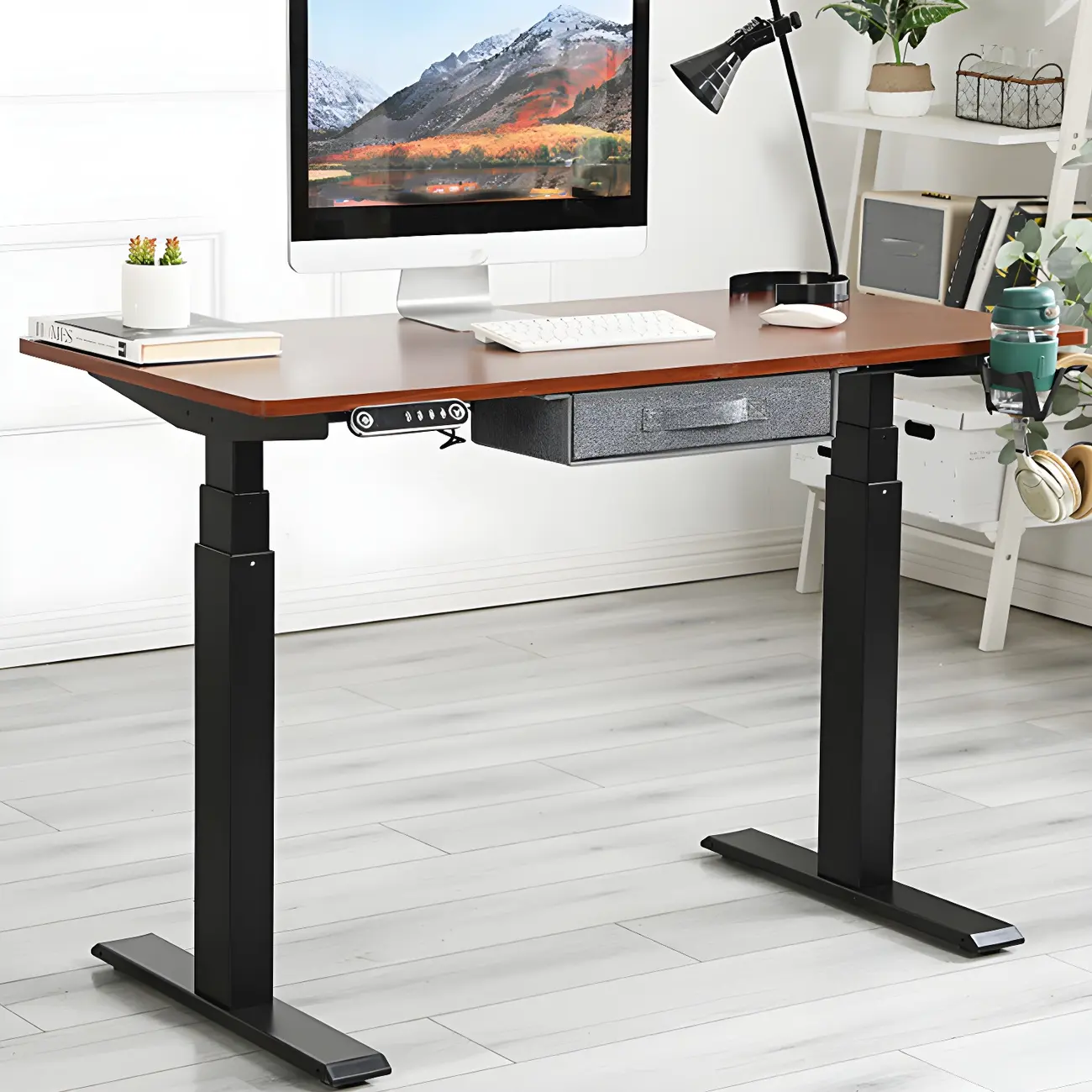 Elegant Solid Wood Height-Adjustable Standing Desk with Storage Image - 2 | homeyfad